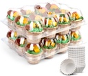 LotFancy Cupcake Containers 12 Count, 12 Sets, Plastic Dozen Cupcake Boxes, Disposable Cupcake Carrier Holder with Detachable Tall Dome Lid, BPA Free, Standard Size