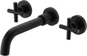 TRUSTMI Matte Black Brass Bathroom Faucet Wall Mounted, Dual Cross Handle Lavatory Vanity Sink Faucet in Wall and Rough in Valve Included