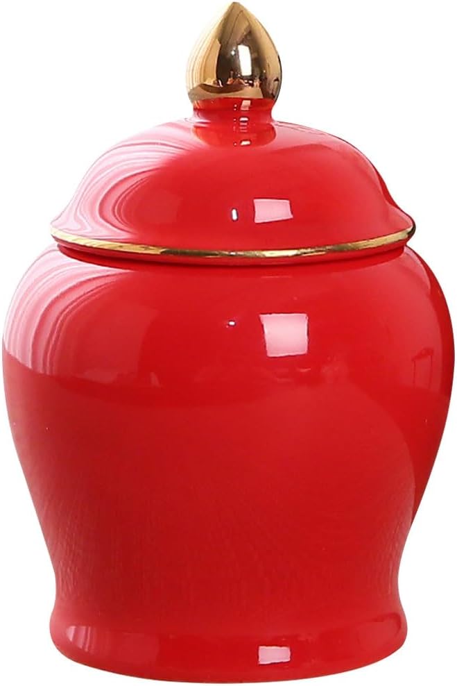BESTonZON Porcelain Tea Jar Canister with Lid Food Storge Canister Dry Food Container for Store Cookie Coffee Bean Grain Cereal Red