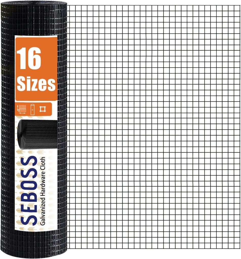 SEBOSS Black Hardware Cloth 1/2 inch 36 x 100 Ft 19-Gauge, Vinyl Coated Wire Mesh Roll, Chicken Wire Mesh, Chicken Wire Fencing, Wire Fence Roll, Garden Fence, Wire Cloth
