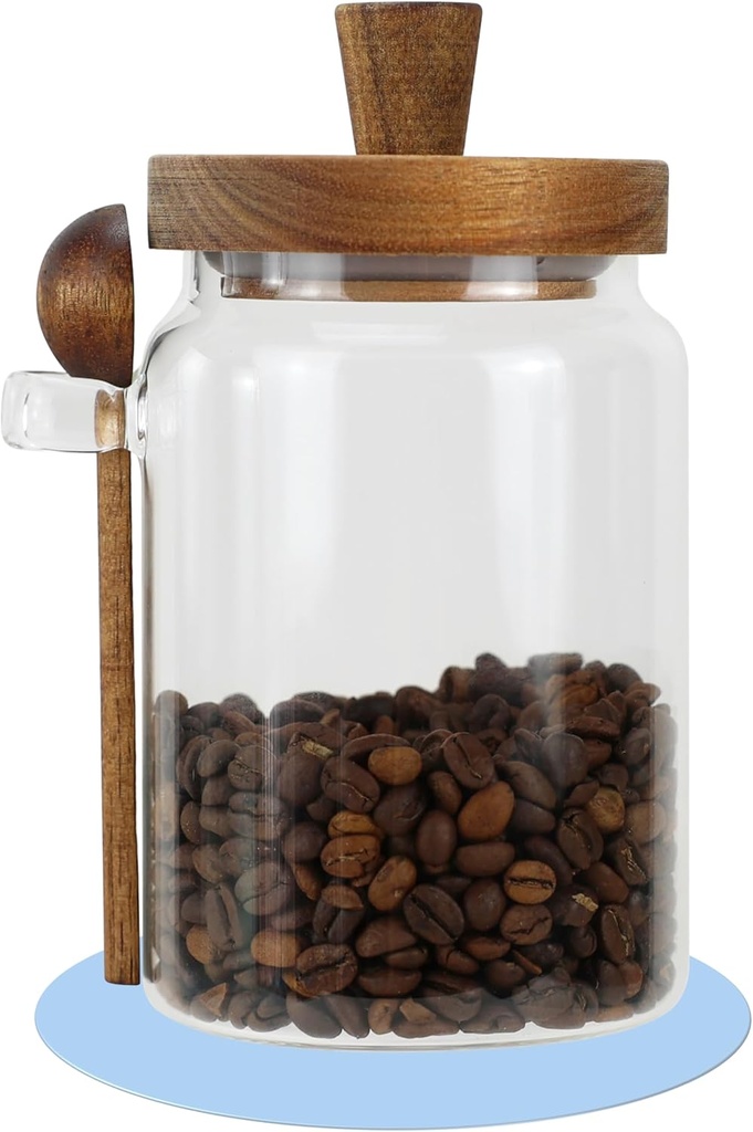 EIKS Glass Jars with Wooden Lids and Scoop, Airtight Food Storage Containers for Sugar Coffee Bean Candy Spice Bath Salt (26oz)
