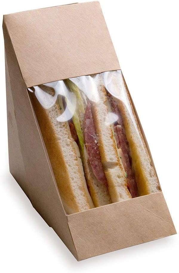 Restaurantware Cafe Vision Triangle Kraft Paper Medium Sandwich Box - 4 3/4" x 4 3/4" x 2 3/4" - 25 count box