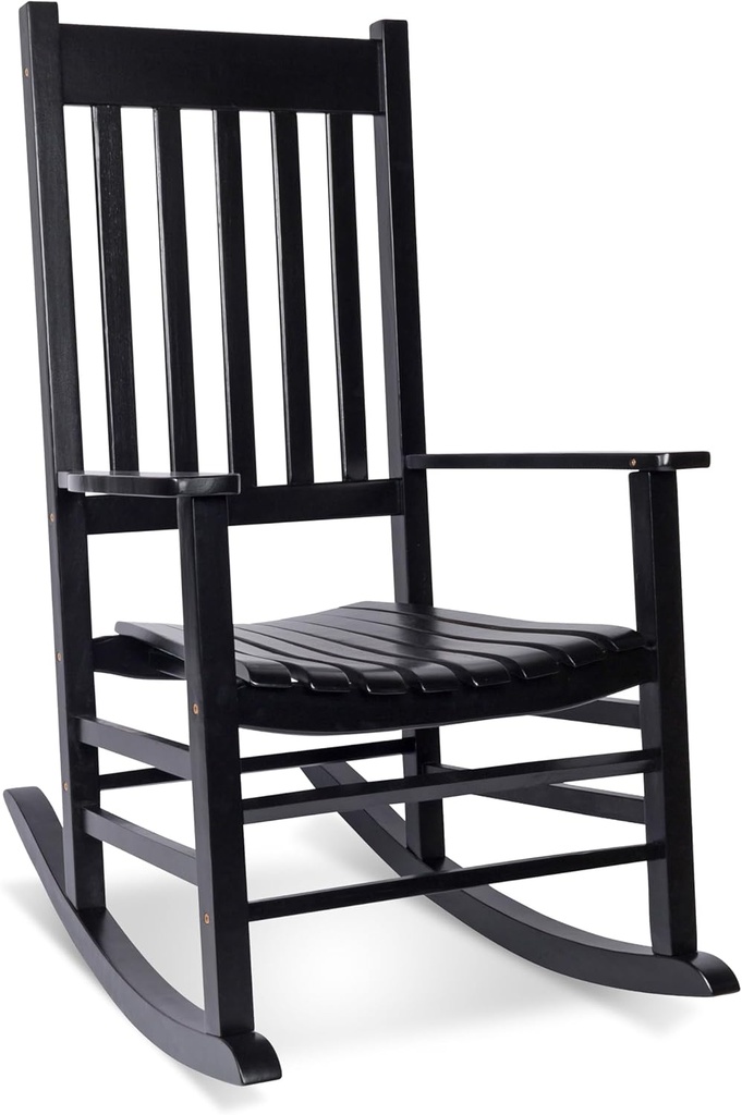 Shine Company Vermont Porch Rocker, High Back Acacia Wood Rocking Chair, Black