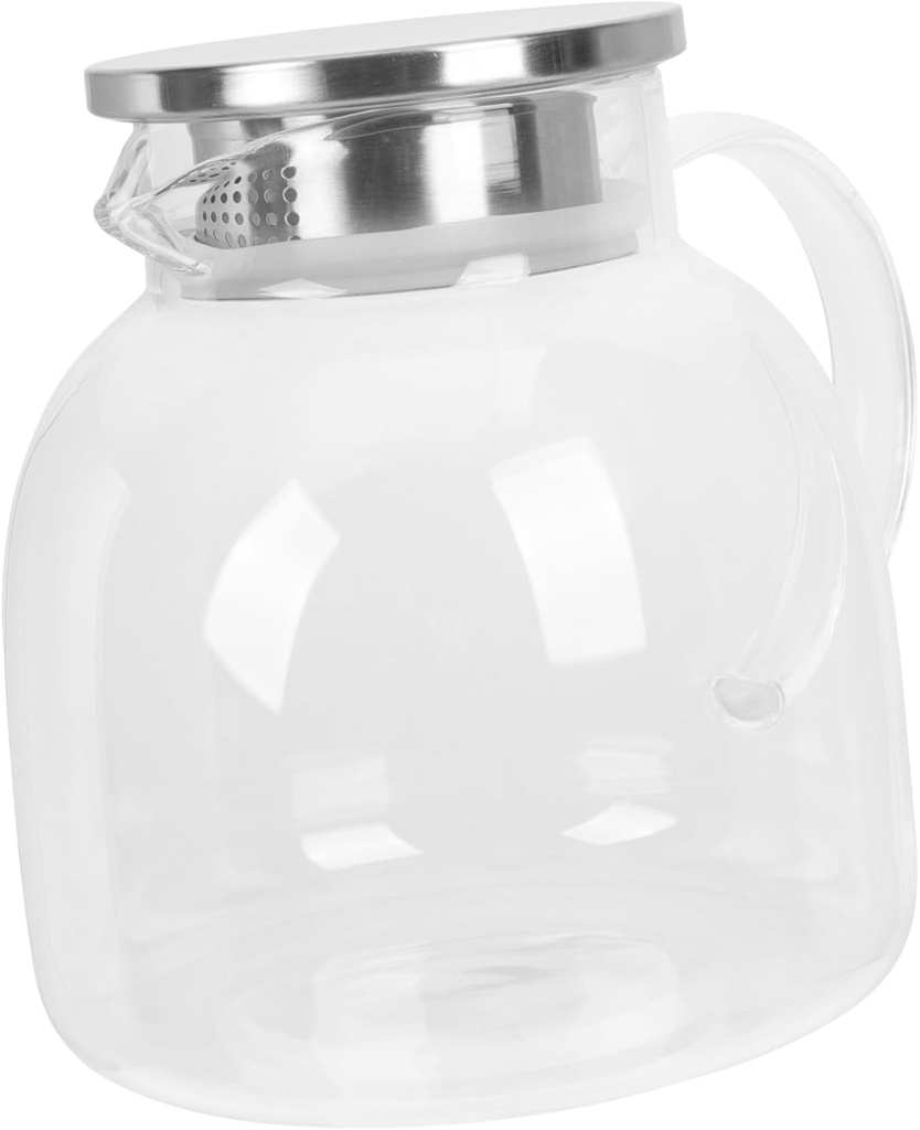 Lightweight Glass Beverage Pitcher with Stainless Steel Lid Water Jug for Iced Tea Juice and Cold Drinks Ergonomic Design for Easy Pouring and Convenient Storage
