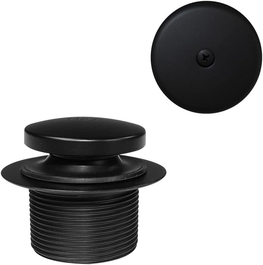 Westbrass D93-62 1-1/2" Coarse Thread Tip-Toe Bathtub Drain Plug Trim Set with One-Hole Overflow Faceplate, Matte Black