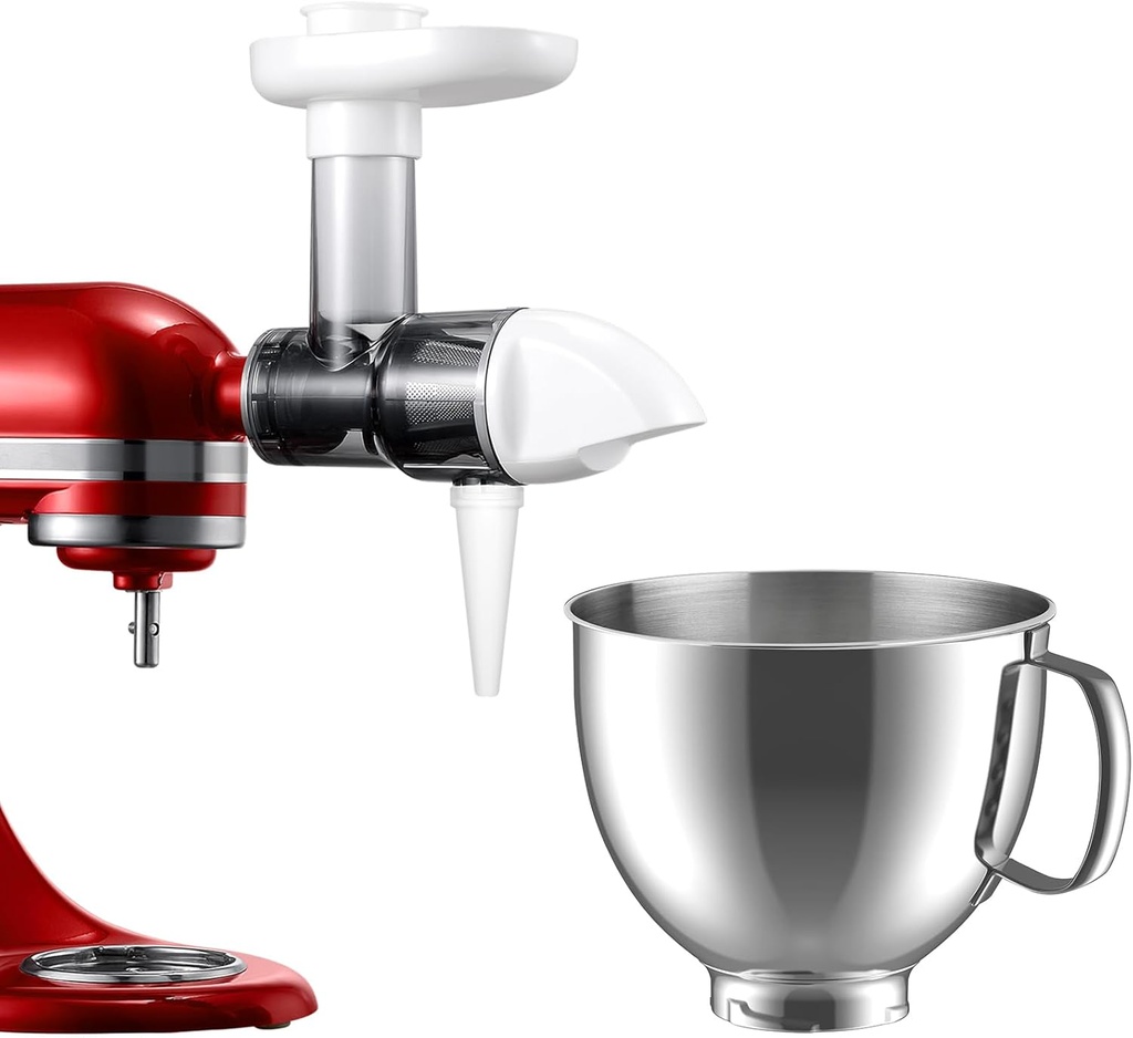 Masticating Juicer Attachment for KitchenAid All Models Stand Mixers and Stainless Steel Mixer Bowl for KitchenAid 4.5 Quart / 5 Quart Tilt-Head Stand Mixers