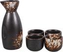 5PCS Japanese Sake Set Traditional Sake Pot Cups Ceramic Warmer Set for Serving Rice Wine for Japanese Tea Ceremony