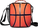 Insulated Lunch Box for Boys Girls, Reusable Lunch Bags with Adjustable Shoulder Strap and Water Bottle Holder for Kids Adult, Basketball Lunch Tote Bag for Office Work School