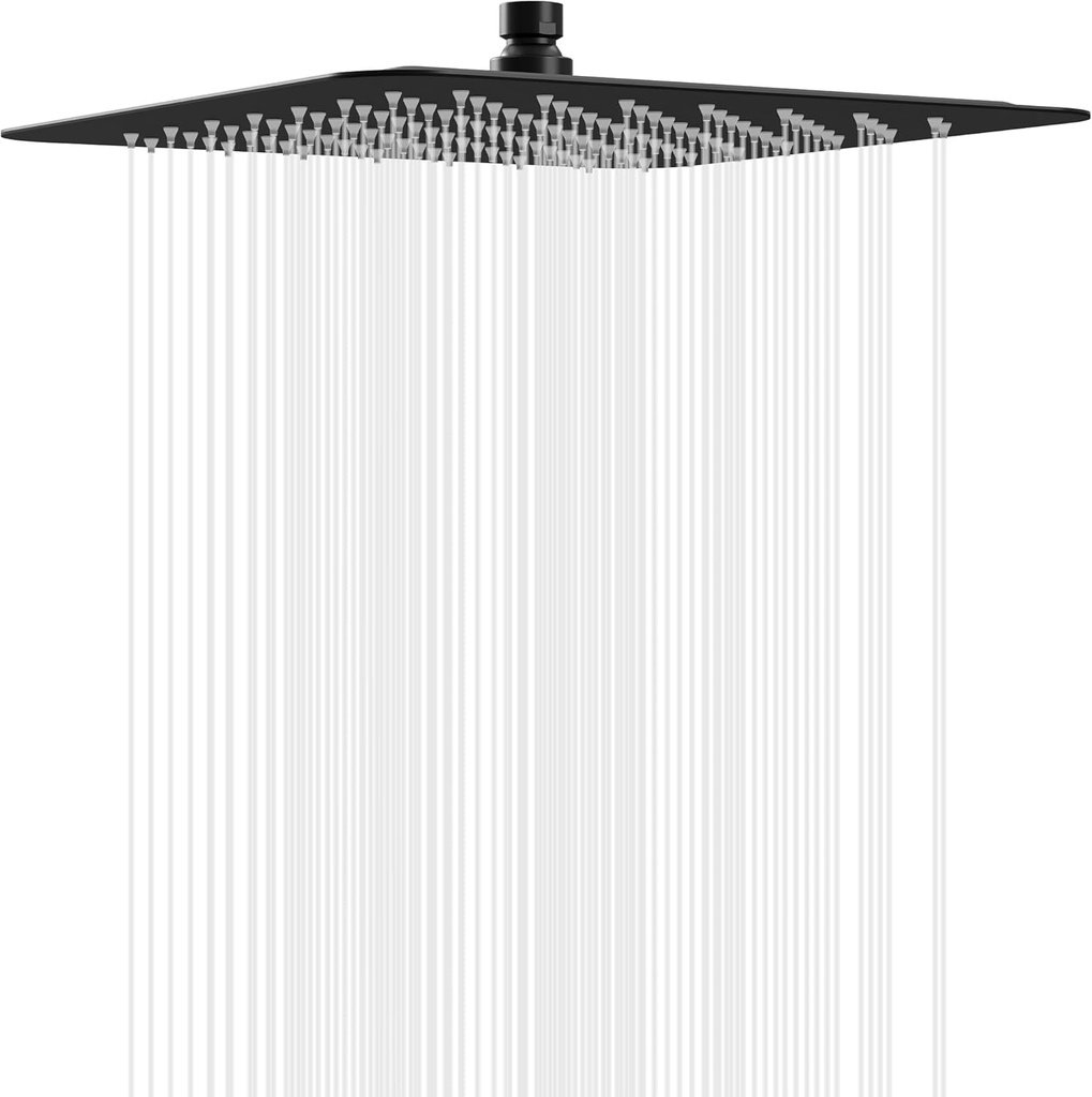 Esnbia 10" Rain Shower Head, Stainless Steel Rainfall Ceiling Mount Shower Head, 2.5 GPM Water Flow, Matte Black (Shower Arm Not Include)