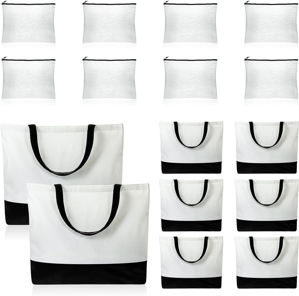 16 Pieces Blank Canvas Tote Makeup Bag White Plain Large Reusable Canvas Grocery Bags Shopping Cloth Bags with Handles