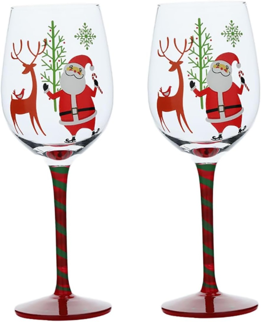 Alipis 2pcs Painted Christmas Wine Goblets Santa Claus and Elk Designs Festive Highball Glasses for Holiday Celebrations