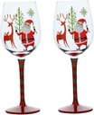 Alipis 2pcs Painted Christmas Wine Goblets Santa Claus and Elk Designs Festive Highball Glasses for Holiday Celebrations