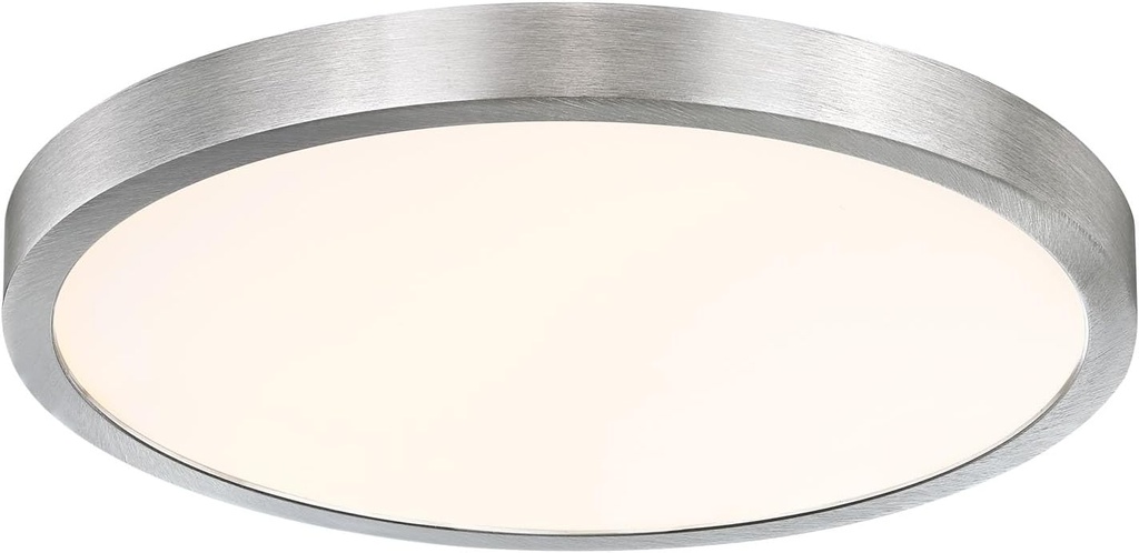 12 Inch Flush Mount Ceiling Light Fixture, Metal and Glass LED Ceiling Light Flush Mount, Slim Dimmable Flush Mount Light for Kitchen, Laundry, Low Ceiling, Brushed Nickel, 22W, 3000K