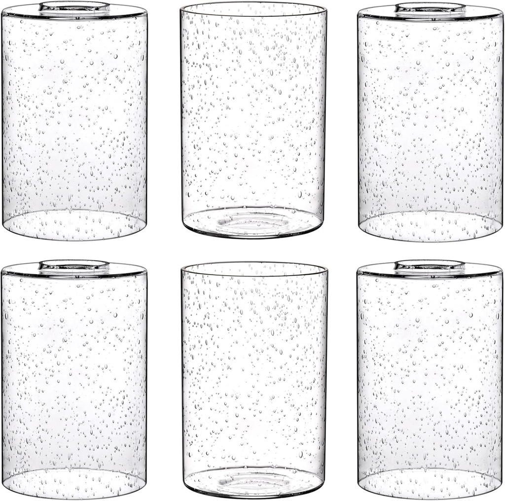 Canomo 6 Packs Seeded Glass Shades, 6" x 4" Clear Bubble Replacement Glass Cylinder with 1.625 Inch Fitter hole Fit for Wall Lamps Chandeliers or Ceiling Lamps