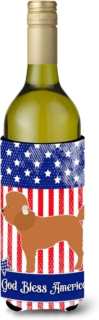 Caroline's Treasures BB8397LITERK Toy Poodle American Wine Bottle Hugger Bottle Cooler Sleeve Hugger Machine Washable Collapsible Insulator Beverage Insulated Holder