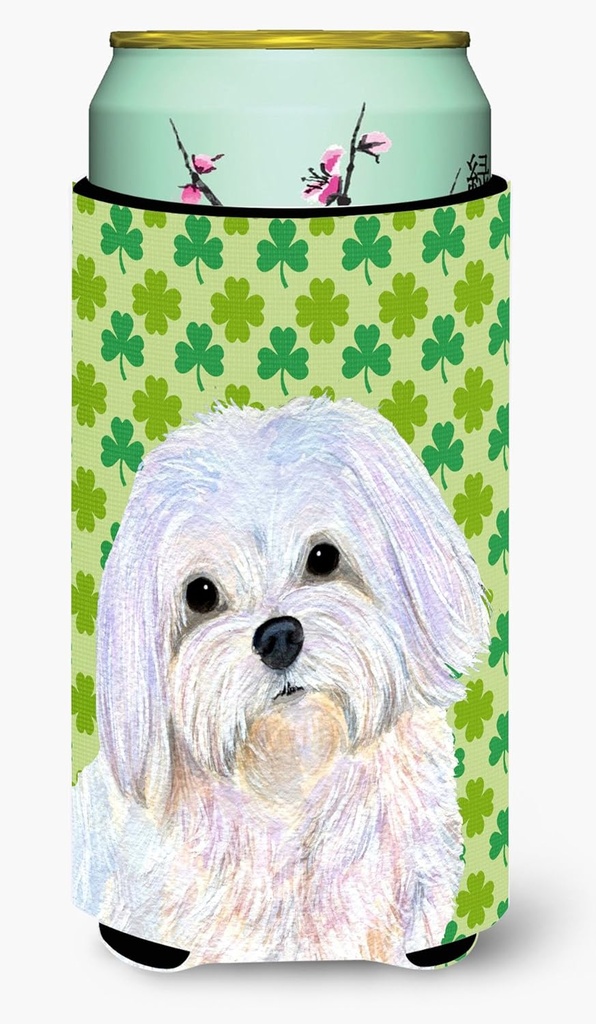 Caroline's Treasures SS4413TBC Maltese St. Patrick's Day Shamrock Portrait Tall Boy Hugger Can Cooler Sleeve Hugger Machine Washable Drink Sleeve Hugger Collapsible Insulator Beverage Insulated Holder