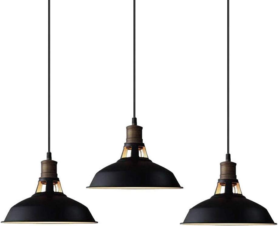 CLAXY Industrial Pendant Light Black Hanging Pendant Light Fixture Barn Shade for Kitchen Bar Restaurant Cafe, 3 Pack