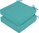 Waterproof Outdoor Chair Cushions Set of 2, Square Outdoor Seat Cushions with Ties and Removable Covers, 19 x 19 Outdoor Cushions for Patio Furniture with Portable Handle(Teal)