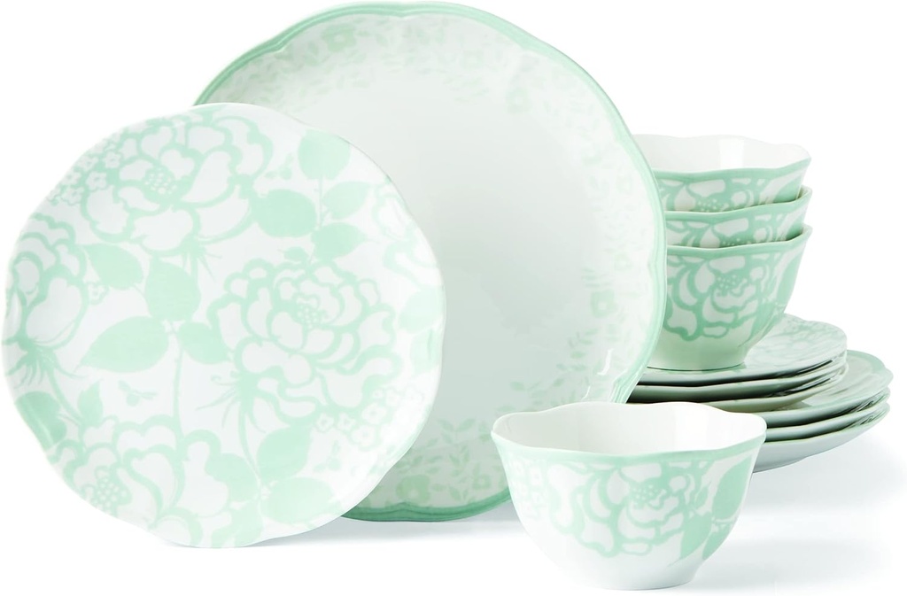 Lenox Butterfly Meadow Cottage 12-Piece Dinnerware Set, 17.45 LB, Sage