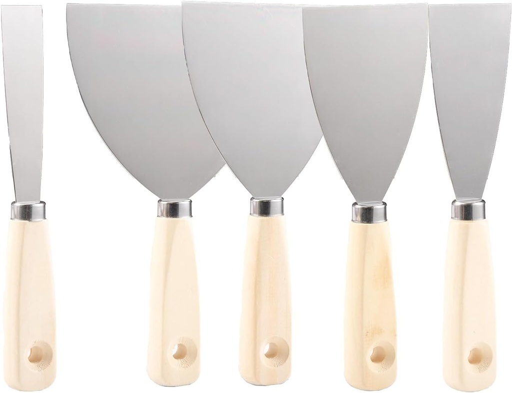 Putty Knife, Set, Scraper, Spackle Knife, Paint Scraper, Scraper Tool, No Rusting, Perfect For Repairing Drywall, Removing Wallpaper, Mud, Plaster Scraping (5)