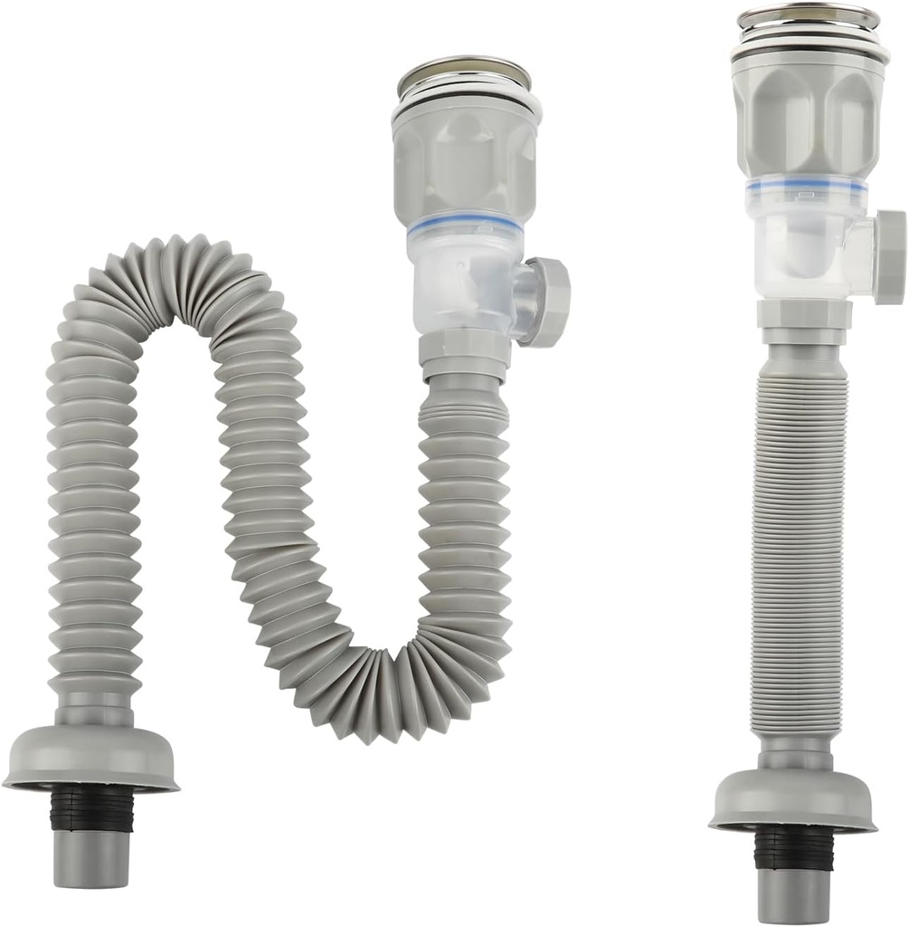 Bathroom Sink Drain Kit (2 Pack), Flexible Expandable P-Trap Sink Drain Pipe, Anti-Odor Under Sink Plumbing Tube for Bathroom & Kitchen Fits 1.25", 1.5", 2" Drain Hole,White