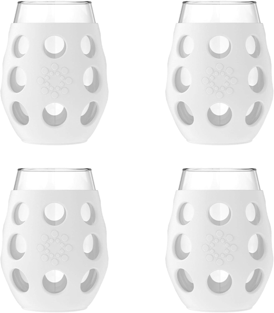 Lifefactory Wine Glass with Protective Silicone Sleeve, 4 Count (Pack of 1), White