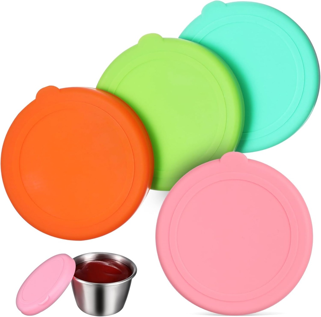 Universal Silicone Lids for Food Storage - 4 Pack Reusable Silicone Covers for Glass Cups Bowls Jars - 2.55 Inch Diameter Spill Proof Seal Easy to Clean