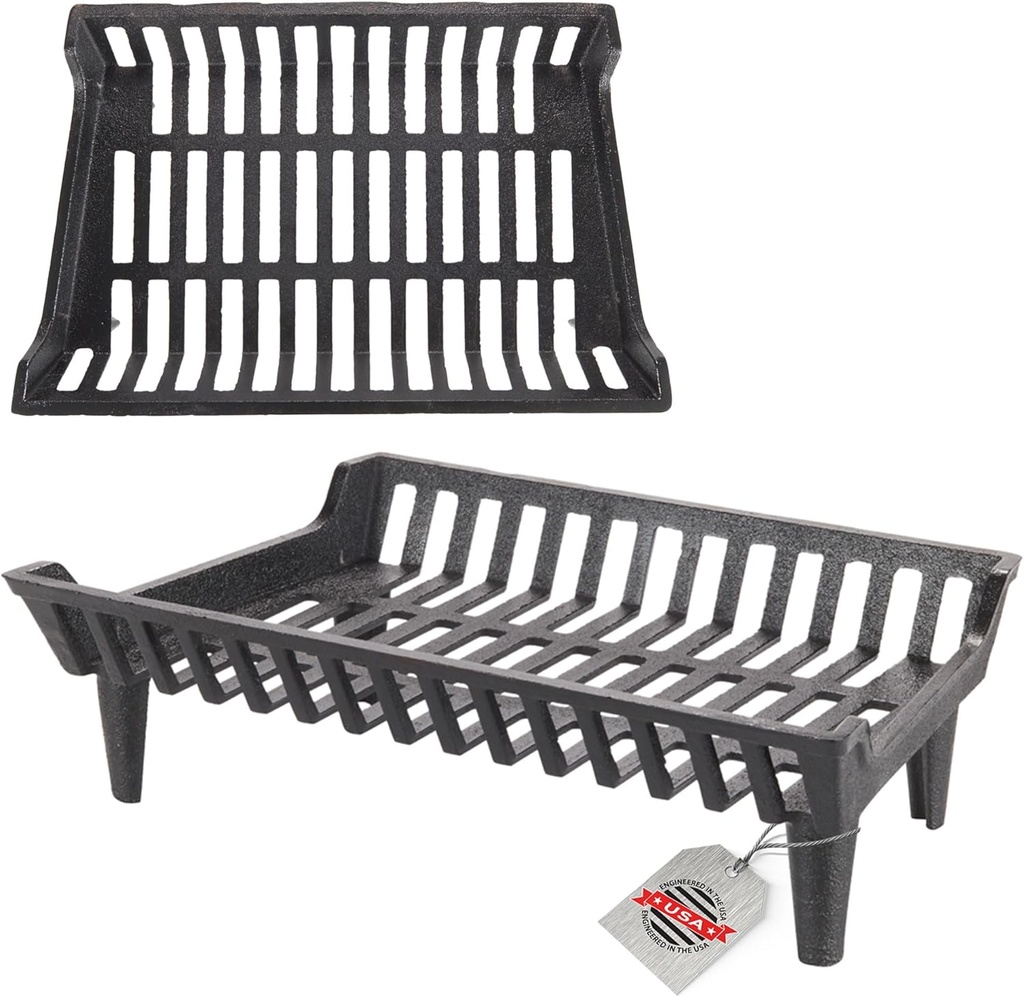 Flame Genie Fireplace Grate - Self-Feeding Fireplace Tools, Cast Iron, Wood Stove Accessories, Fire Logs, Fireplace Grates, 4" Leg Clearance - G800-24-BX