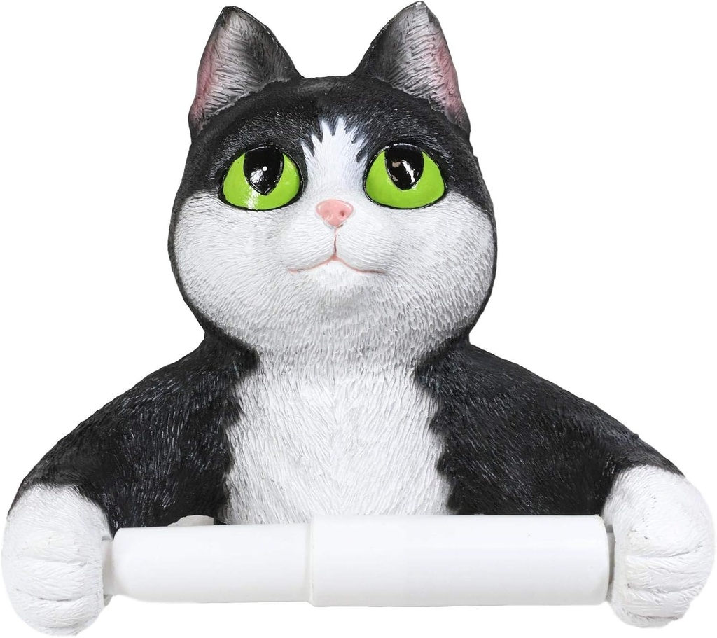 Ebros Whimsical Black and White Tuxedo Green Eyed Kitten Cat Standard Toilet Paper Roll Holder Bathroom Wall Decoration 8" Tall Home Guest Powder Room Cats Kittens Meow Accent