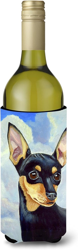 Caroline's Treasures 7073LITERK Min Pin Black and Tan Wine Bottle Hugger Bottle Cooler Sleeve Hugger Machine Washable Collapsible Insulator Beverage Insulated Holder