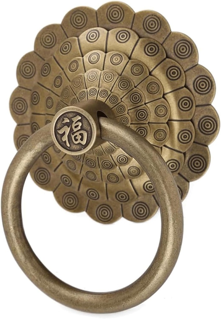 for Front Door Heavy Duty Door Knock with Screws Antique Brass Door Handle Chinese Decorative Ring Knocker(A,Dia 17.5cm)