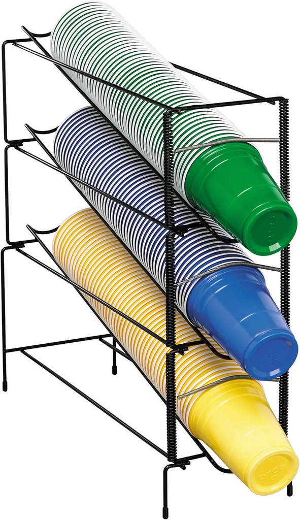 Dispense-Rite WR-CT-3 Countertop Three Section Vertical Wire Rack Cup Dispenser, Black Wire