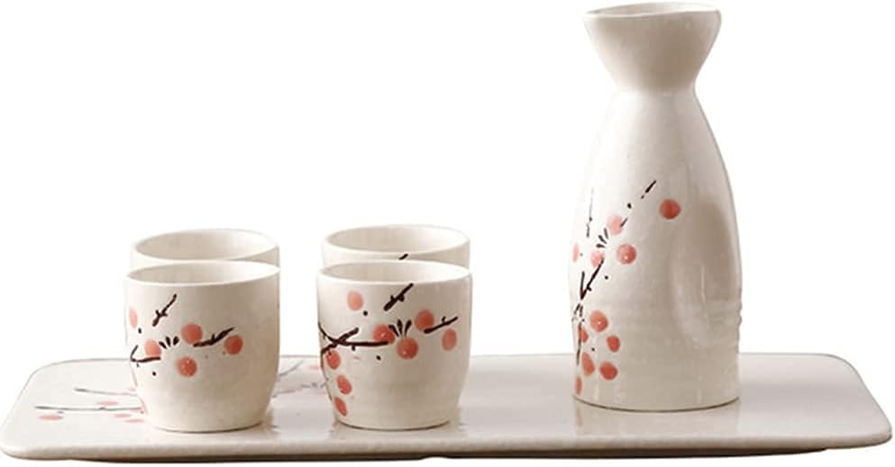 Sake Set Japanese Sake Pot Set Traditional Sake Cup Hand Painted Design Porcelain Pottery Ceramic Crafts Wine Glasses Cups 6 Piece,H,practical