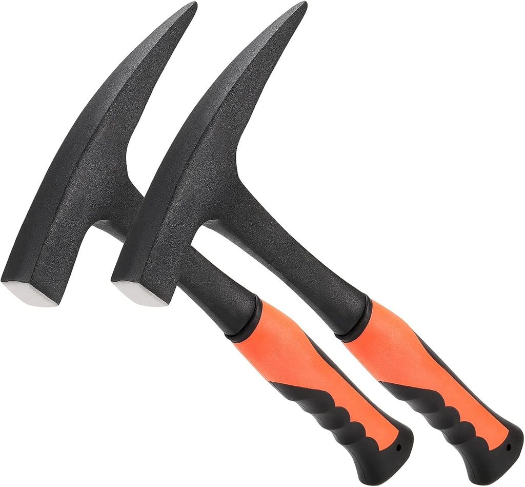 FUNSUEI 2 Pack 28 oz Rock Pick, Geological Hammer with Pointed Tip, Masonry Hammer with Non-Slip Shock Absorbing Grip for Masoners, Geologists, Campers