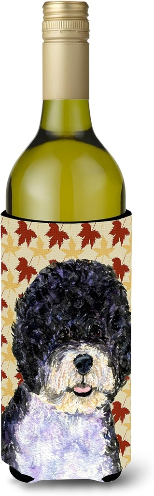 Caroline's Treasures SS4366LITERK Portuguese Water Dog Fall Leaves Portrait Wine Bottle Hugger Bottle Cooler Sleeve Hugger Machine Washable Collapsible Insulator Beverage Insulated Holder