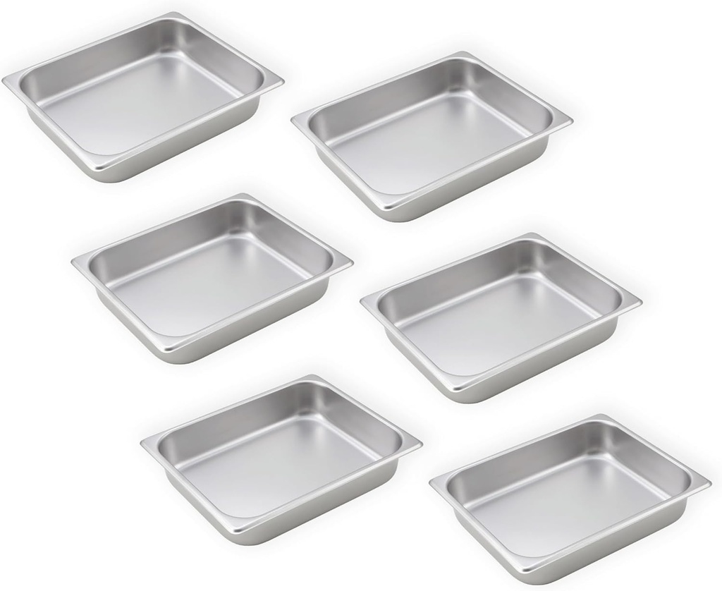 Tiger Chef 6 Pack Anti-Jam Hotel Pans, Full Size 2 1/2 Inch Deep, NSF Commercial 18/8 Stainless Steel Chafing Steam Table Pan, Catering Storage Metal Food Pan