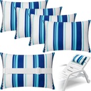 4 Pcs Chaise Lounge Pillow with Strap Outdoor Waterproof Pool Chair Neck Headrest Pillows with Adjustable Elastic Band for Beach Patio Chair Recliner(Blue,Stripe)