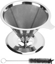 Slow Drip Paperless Coffee Filter, IEMIEBSHA Stainless Steel Pour Over Coffee Maker with Cleaning Brush, Double Mesh Design of Reusable Dripper Cone Filter for Perfect Extraction