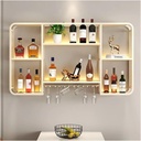 Wine Rack Wall Mounted with LED Light ＆ Wine Glass Holder, Liquor Bottle Display Shelf, Floating Wall Shelves, Floating Wall Wine Shelves, for Kitchen Wine Cellar(White,80x70x20cm)