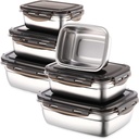 Nuanchu 6 Packs Stainless Steel Food Storage Containers Airtight Metal Food Containers Meal Prep Container Leak Proof Stackable Bento Lunch Box with Lids for Kitchen Travel Picnic and Camping(Black)
