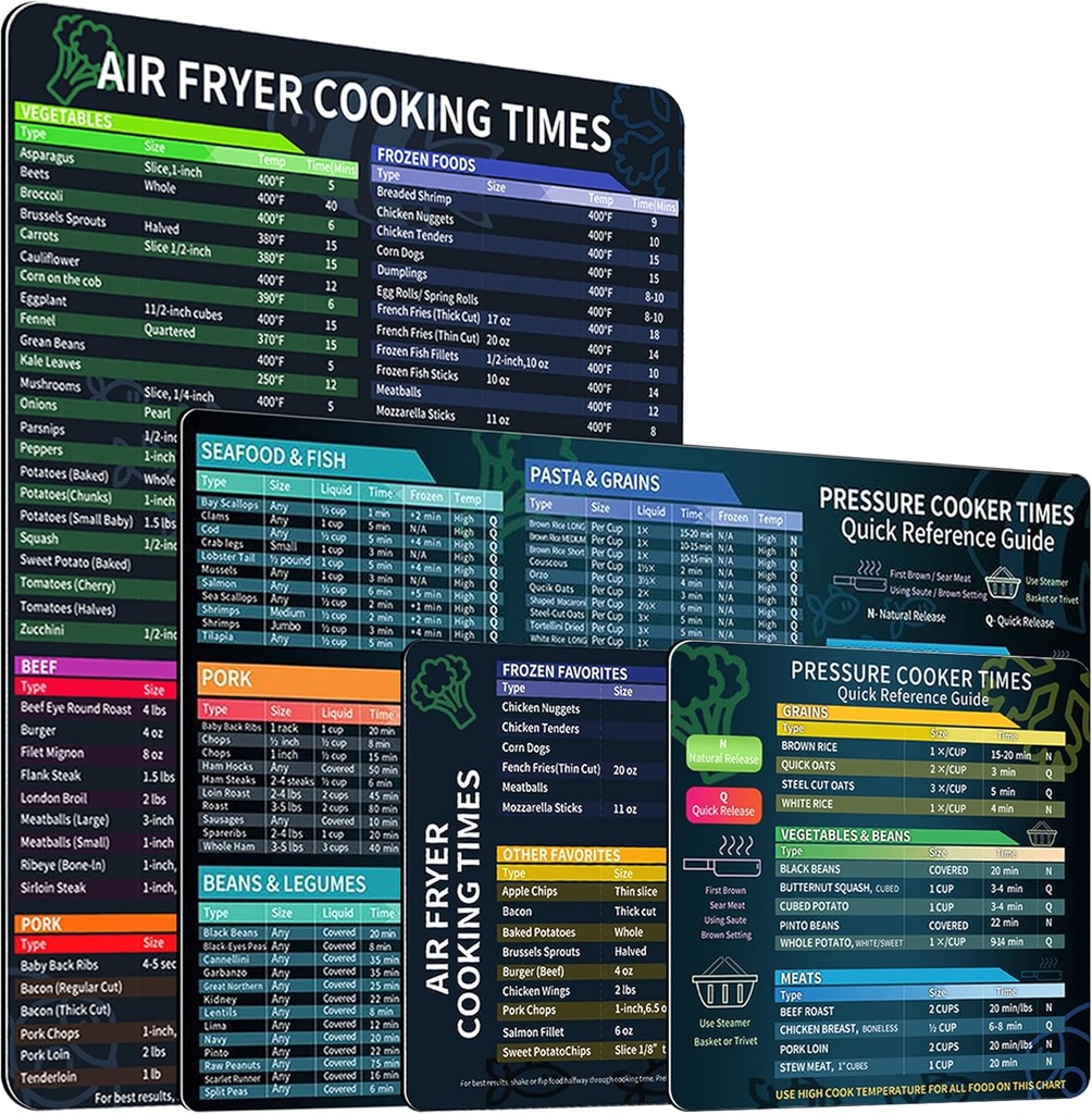 Air Fryer & Instant Pot Magnetic Cheat Sheet Set, Muulaii Air Fryer & Pressure Cooker Accessories Cook Times Chart, Instapot Accessories Quick Reference Guide, Healthy Handy Kitchen Recipe Cookbook