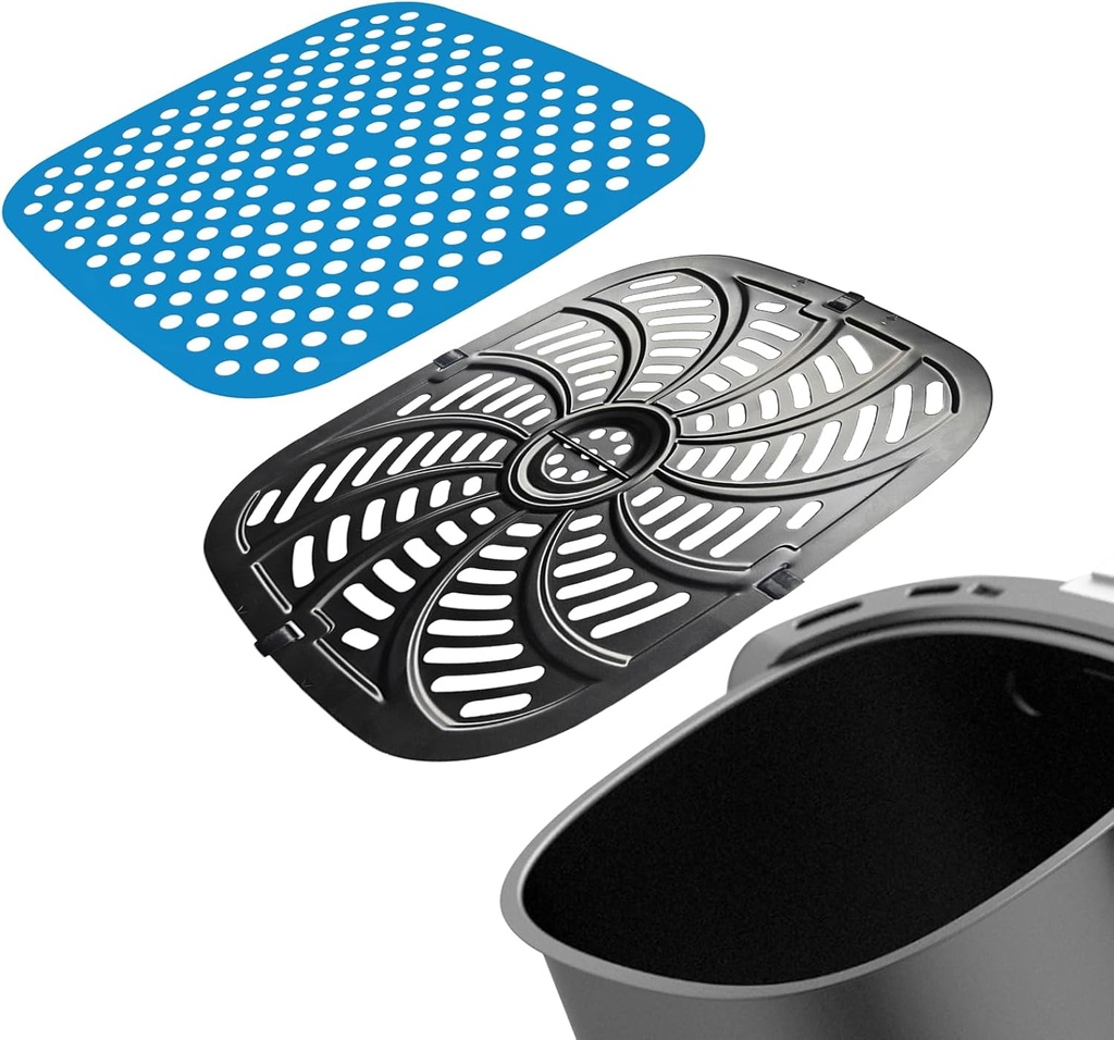Upgraded Air Fryer Replacement tray with silicone liner set for Chefman TurboTouch Easy View Air Fryer 8 QT - Food Grade Non-Stick Air fryer Grill Pan With Rubber Bumpers,Dishwashers