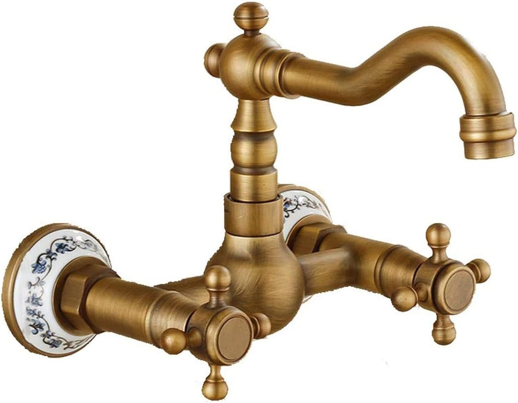 Faucet All Copper Antique Antique Kitchen Faucet Hot and Cold Washing Wall Type Swivel Pool European Bathtub Faucet