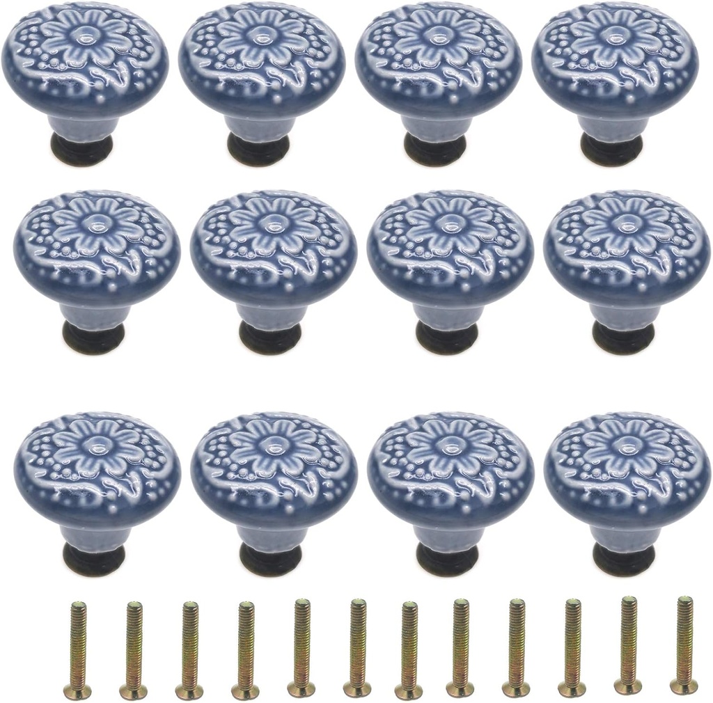 12Pcs Light Blue Cabinet Knobs Vintage Ceramic Knobs for Dresser Drawers Decorative Pull Handles
