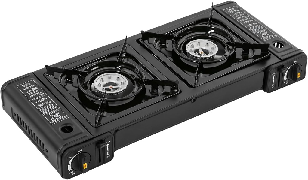 Double Burner Butane Stove Camping Stove, Auto Ignition Camping Burner LPG for RV, Apartments, Outdoor