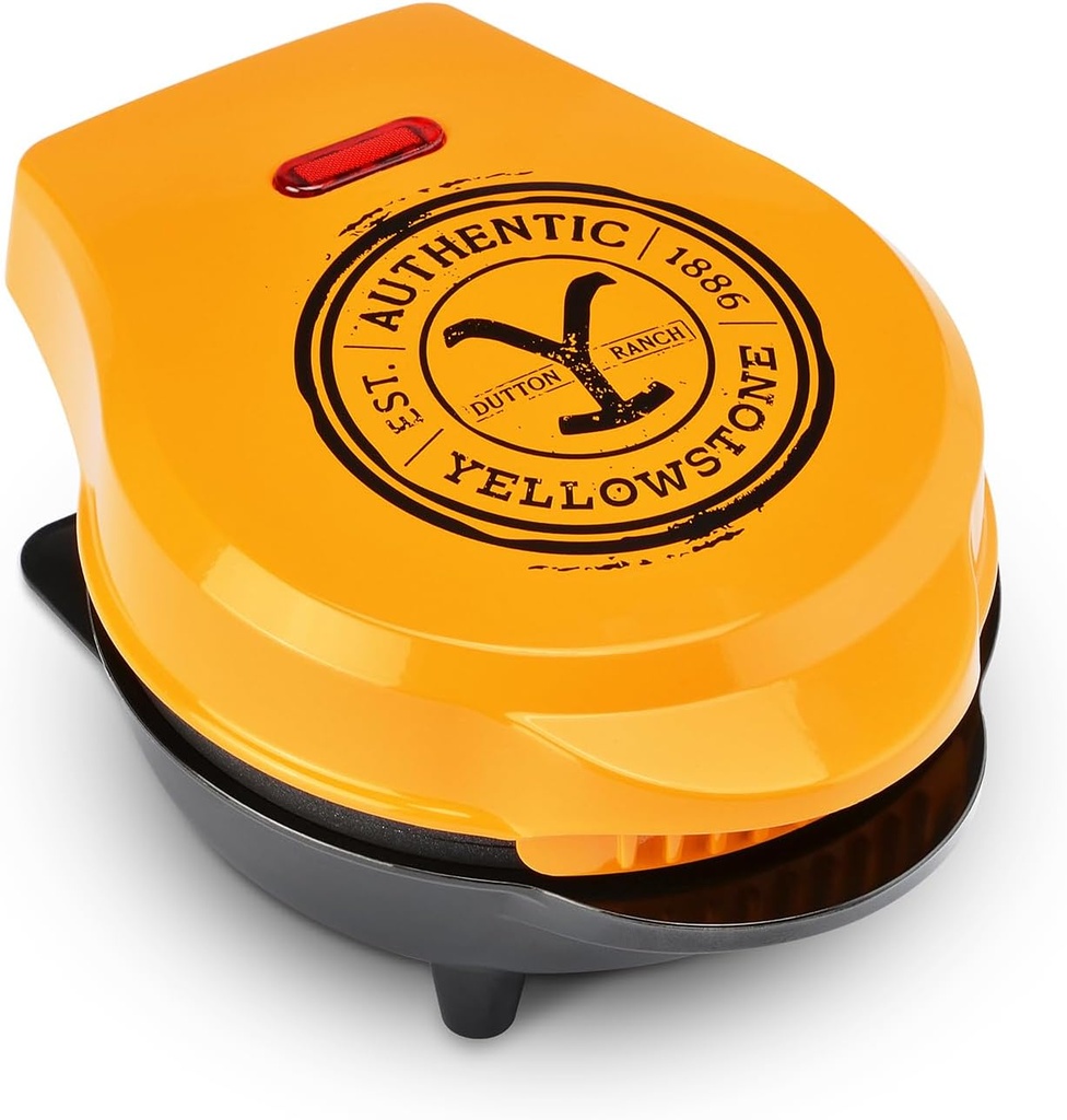 Yellowstone 4" Waffle Maker by Select Brands - Mini Round Waffle Machine with Nonstick Cooking Plates, Indicator Light & Convenient Cord Wrap - Easy Cleanup