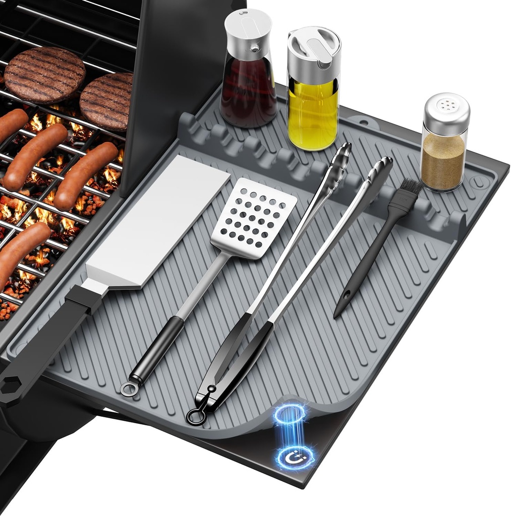 Silicone Griddle Mat for Blackstone - Magnetic Silicone Grill Tools Mat for Blackstone Accessories, Side Shelf Spatula Utensil Mats with Drip Pad for Outdoor BBQ Grill Kitchen Countertop (Gray 1-Pack)