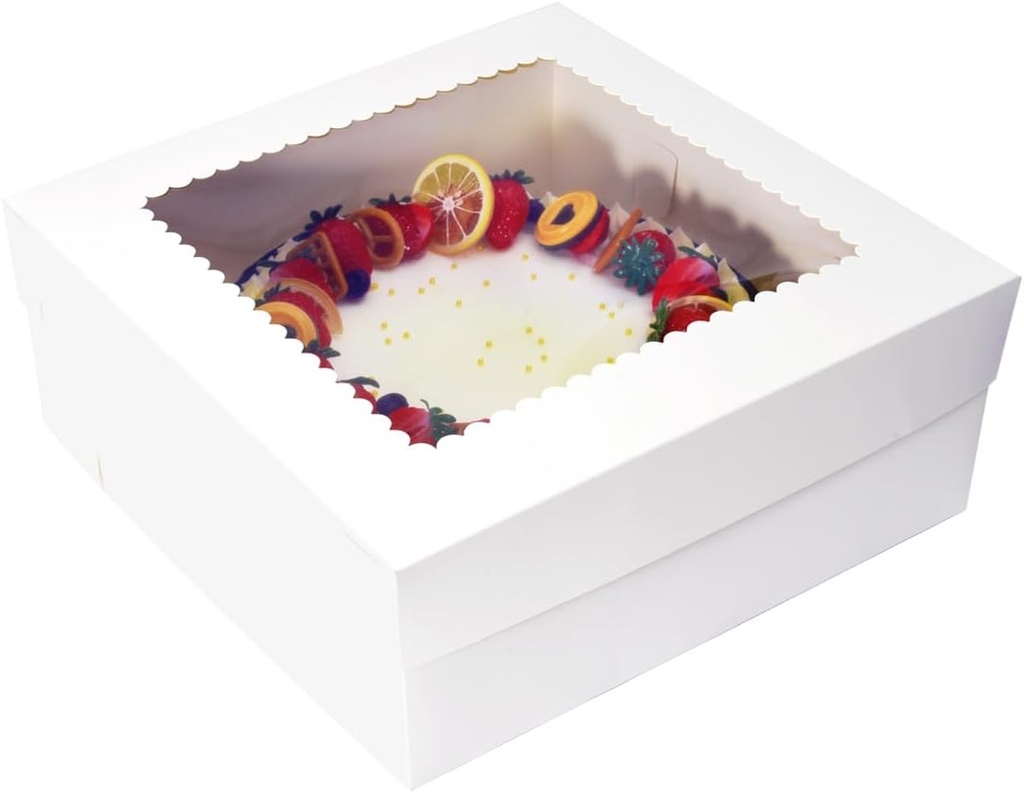 JJO Cake Boxes with Window 16x16x6 Inch 10 Pack,White Bakery Boxes,Large Cake Carrier,Birthday Cake Carrier,Disposable Cake Containers for Brownie,Pastries,Cheesecake