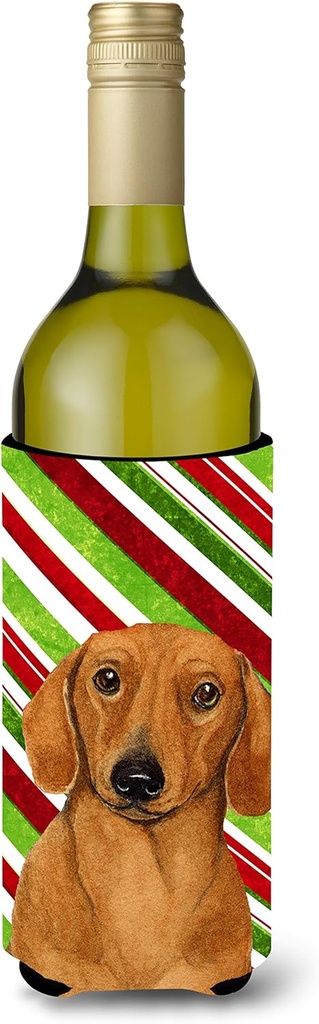 Caroline's Treasures LH9222LITERK Dachshund Candy Cane Holiday Christmas Wine Bottle Hugger Bottle Cooler Sleeve Hugger Machine Washable Collapsible Insulator Beverage Insulated Holder