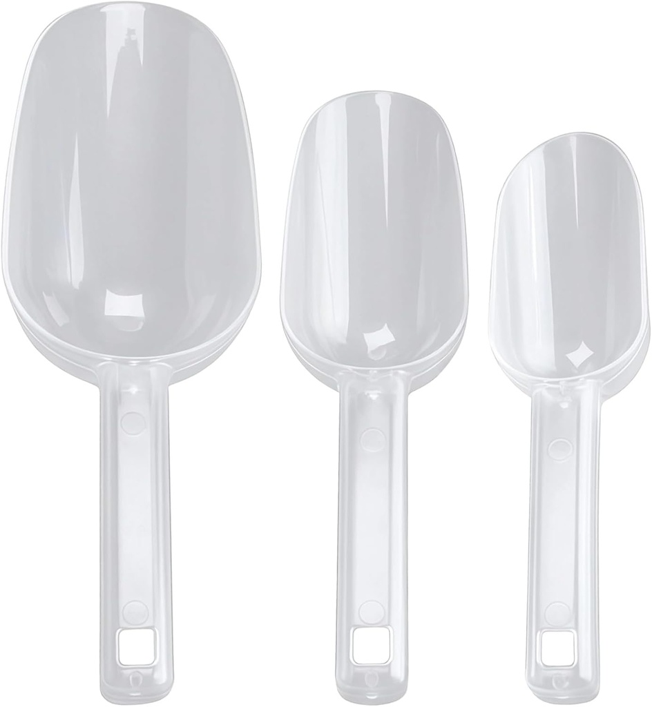 Plastic Ice Scoops 3 Pcs, Clear Thickened, For Freezer, Food Safe, Includes Small, Medium, And Large Sizes